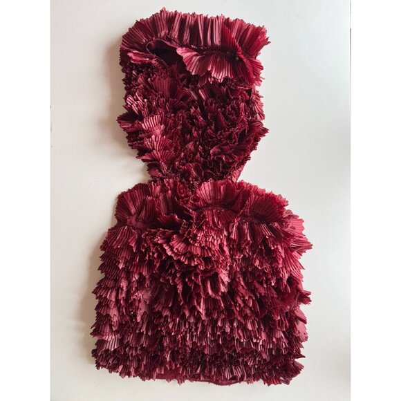 ASOS LUXE Oxblood Red Pleated Ruffle Plunge Neck Mini Halter Dress, Size 10 - Picture 5 of 16